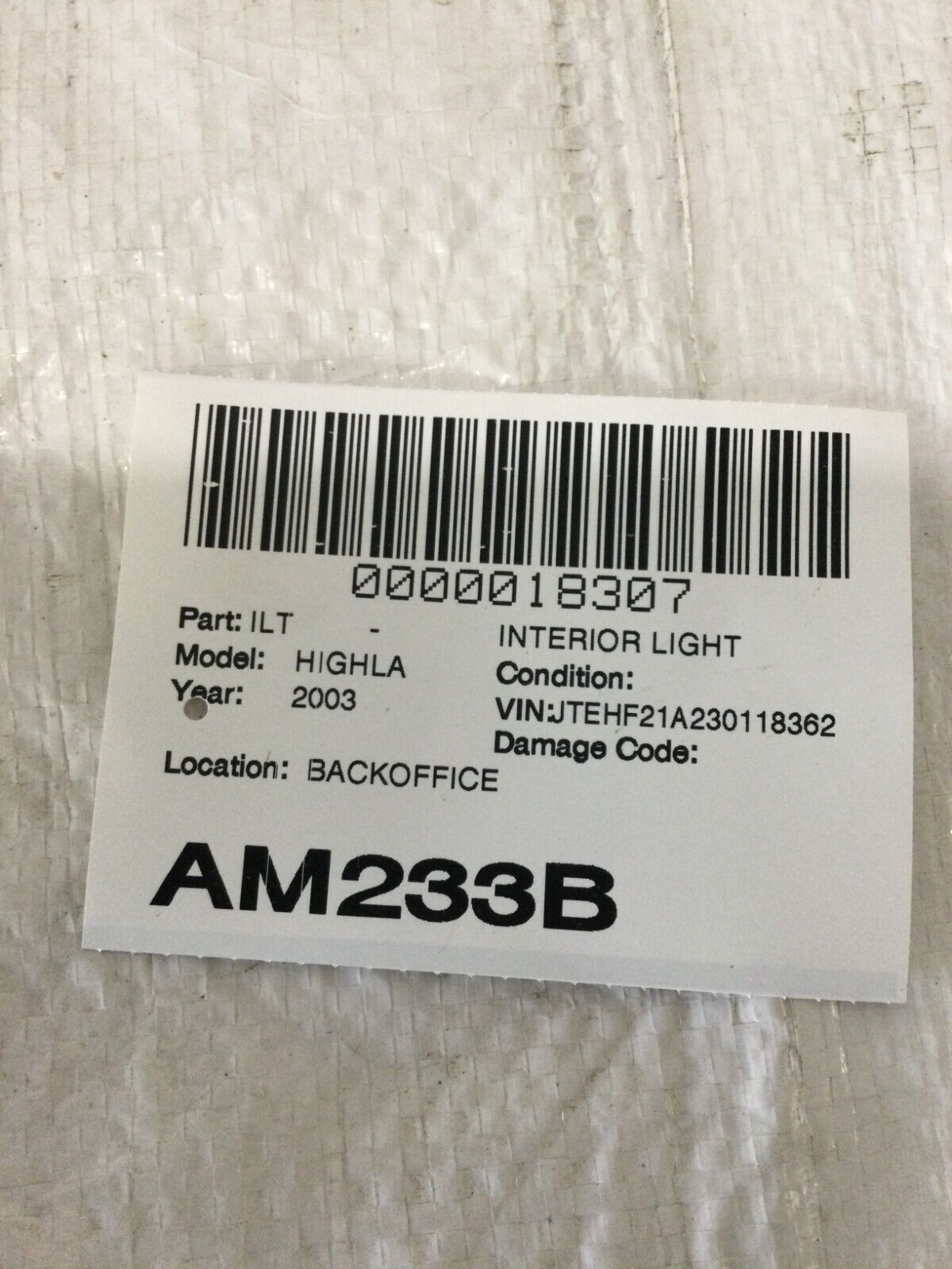 2003 Toyota Highlander Interior Overhead Dome Light OEM