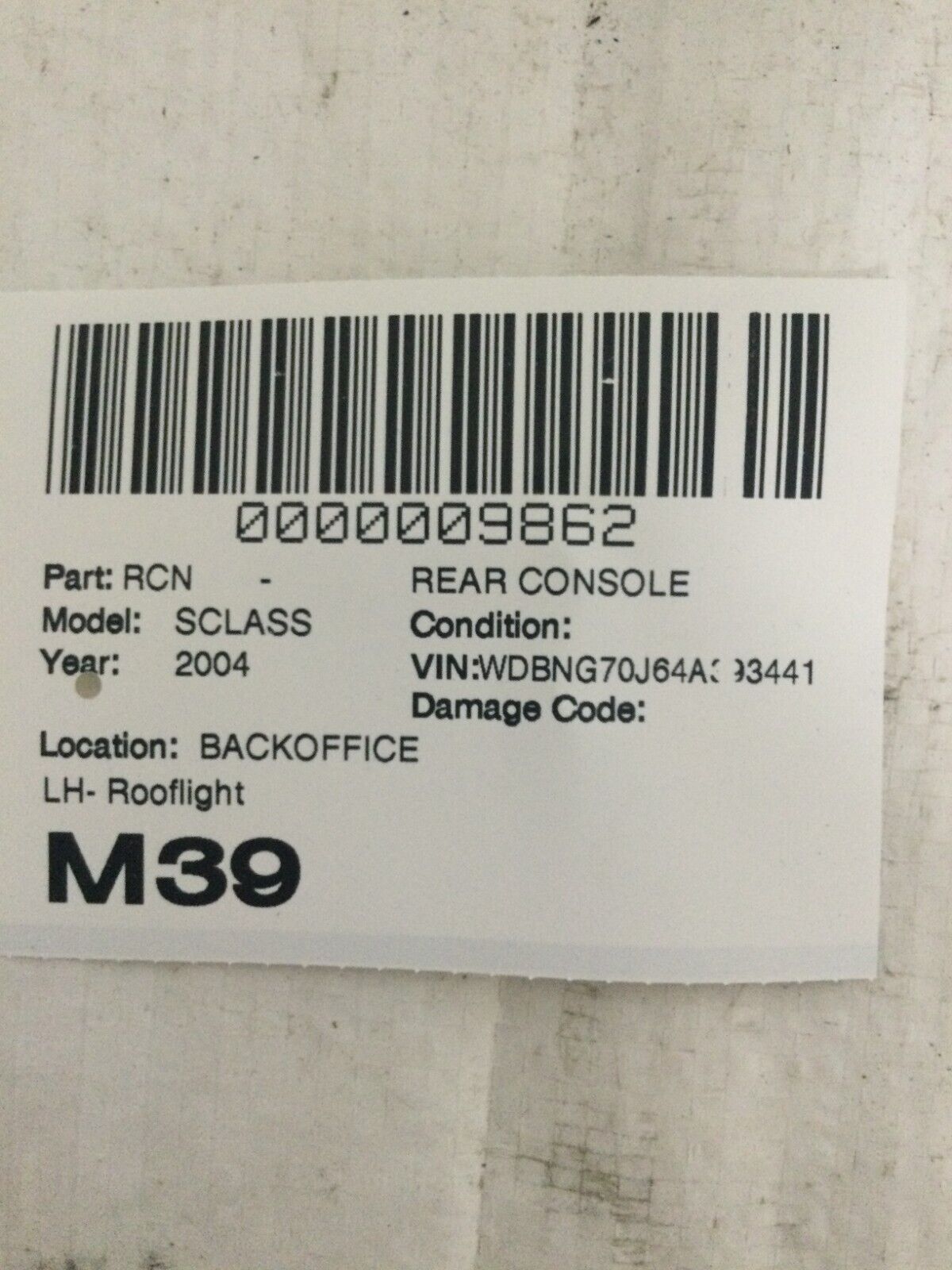 2004 Mercedes Benz S430 Rear Left Roof Light OEM