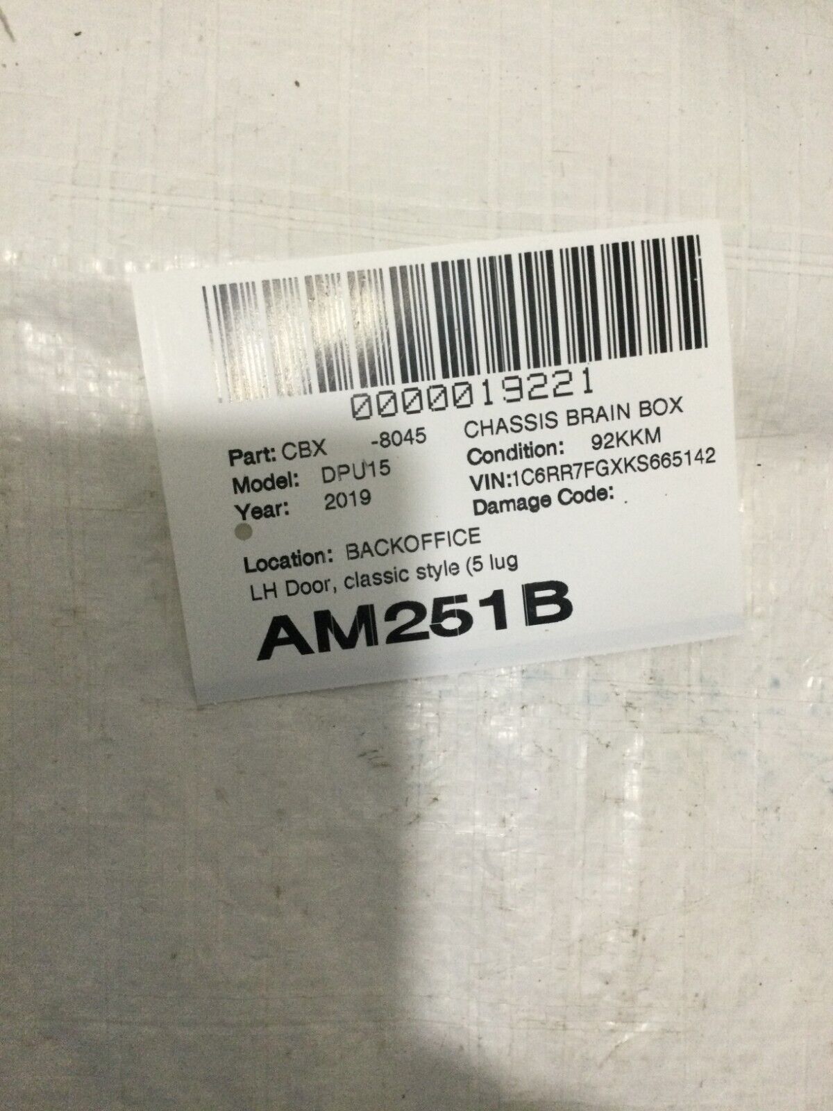 2019 RAM 1500 Front Left Door Control Module OEM