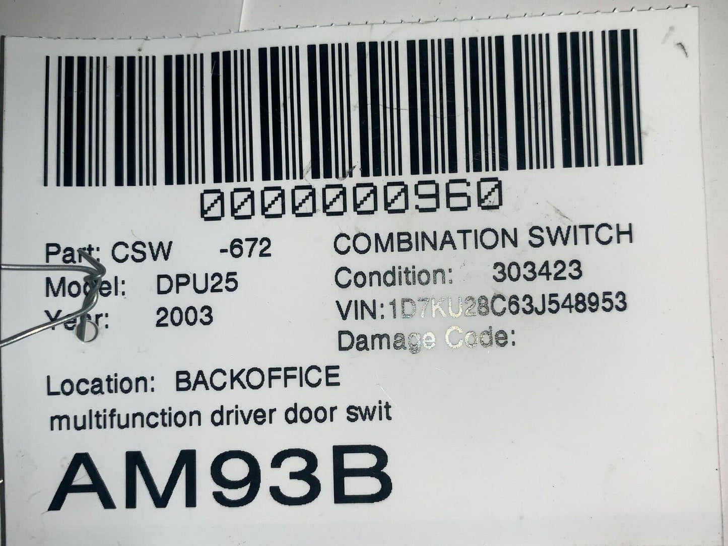 2003 Dodge Ram 2500 Front Left Driver Master Window Switch OEM 5.9L Diesel