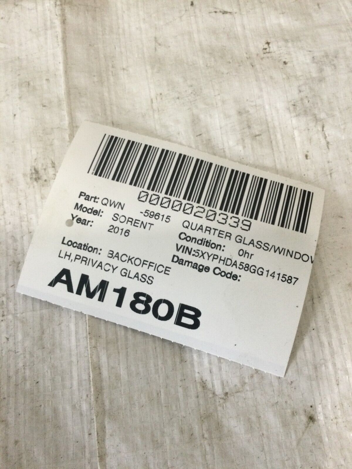 2016-2020 Kia Sorento Rear Left Quarter Window Glass OEM