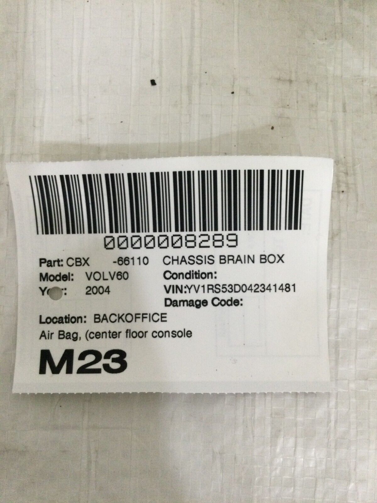 2004 Volvo S60 SRS Control Module 8651523 OEM