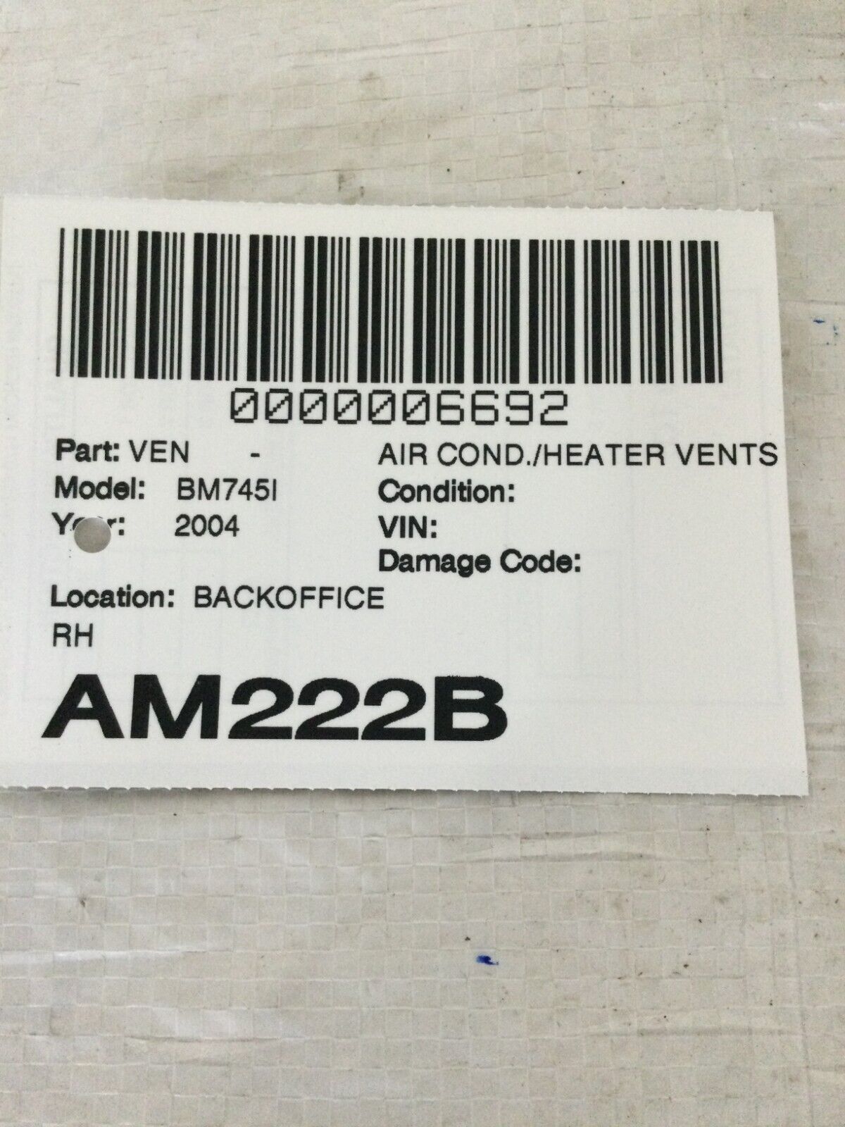 2004 BMW 745i E65/E66 Right Passenger Dash Air Vent OEM 8223334