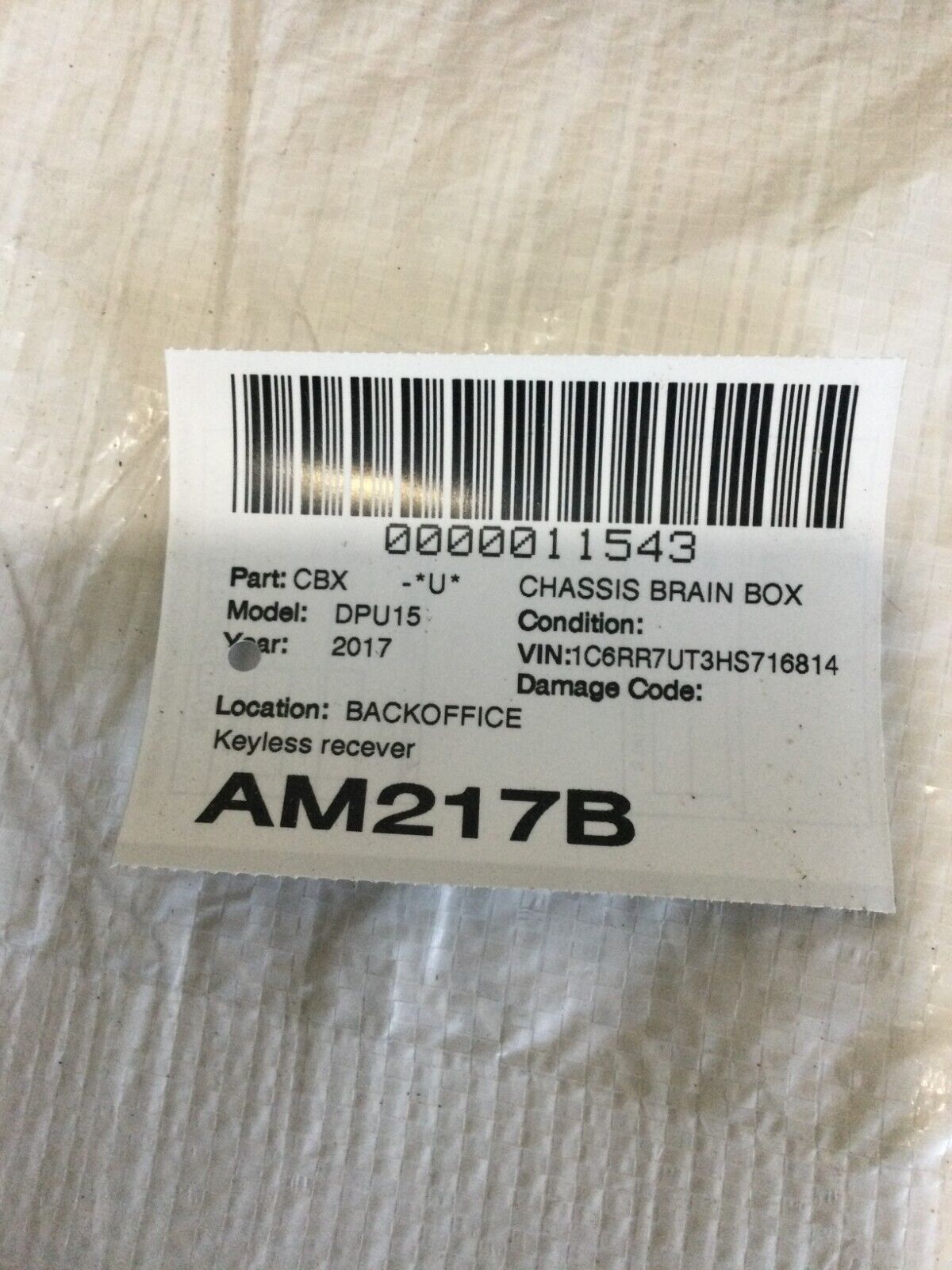 2017 Ram 1500 Hub Receiver Module OEM 68319677AC