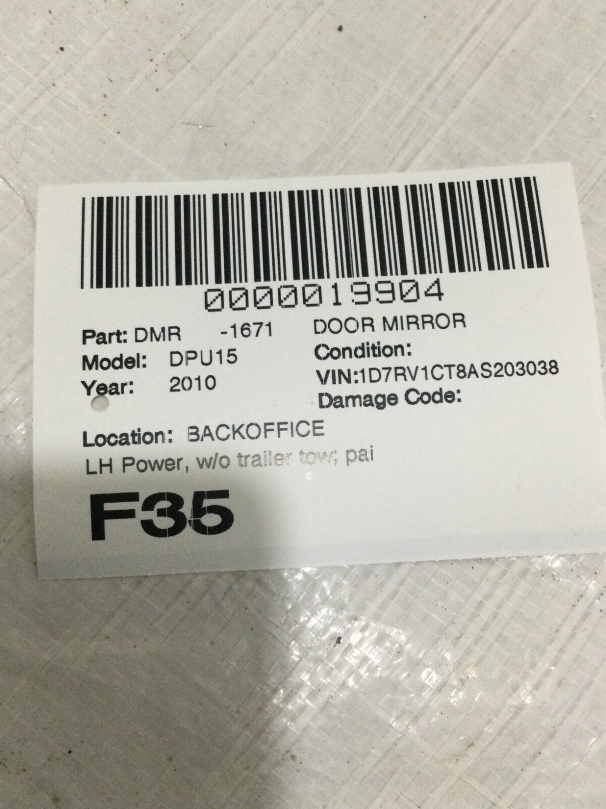 Side Mirror 2010-2012 Ram 1500 Power Heated Signal Puddle Light Driver Side OEM