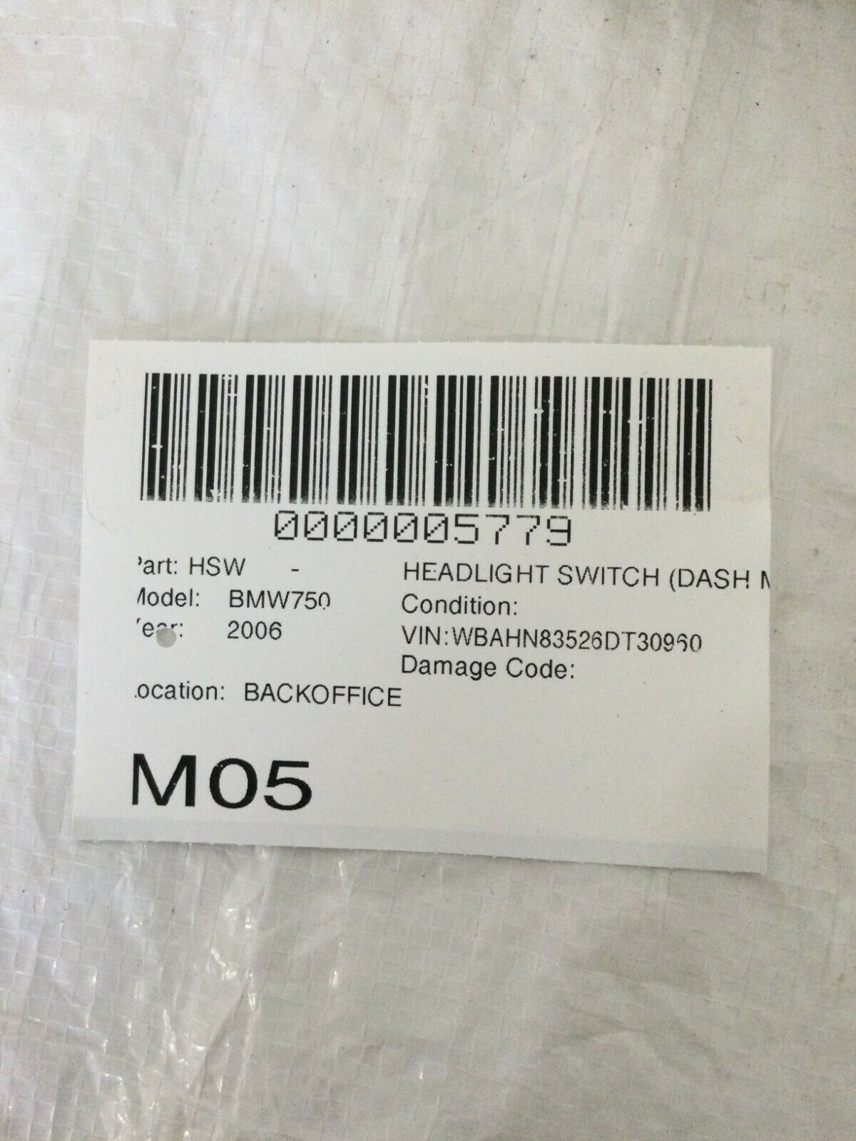 2006-2008 BMW E66 750I 750LI Headlight Parking Control Switch Assembly OEM