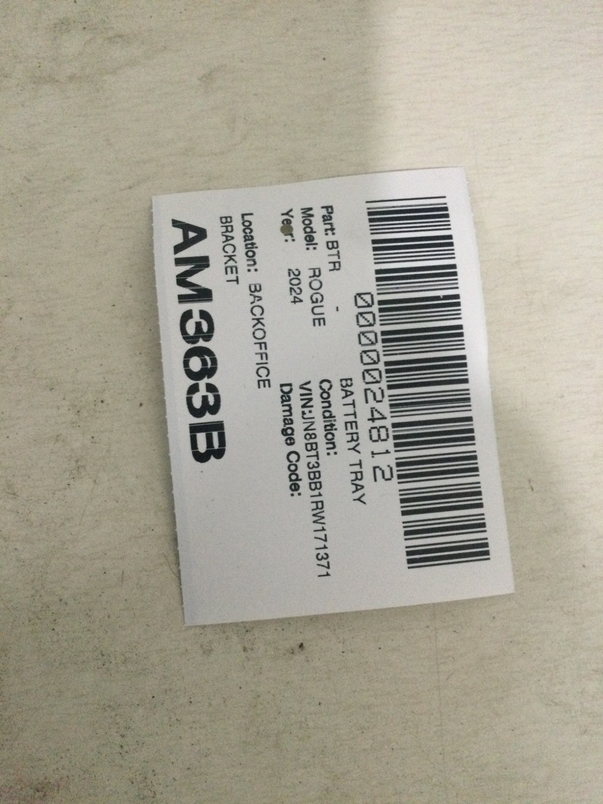 2024 Nissan Rogue 1.5L Battery Tray OEM