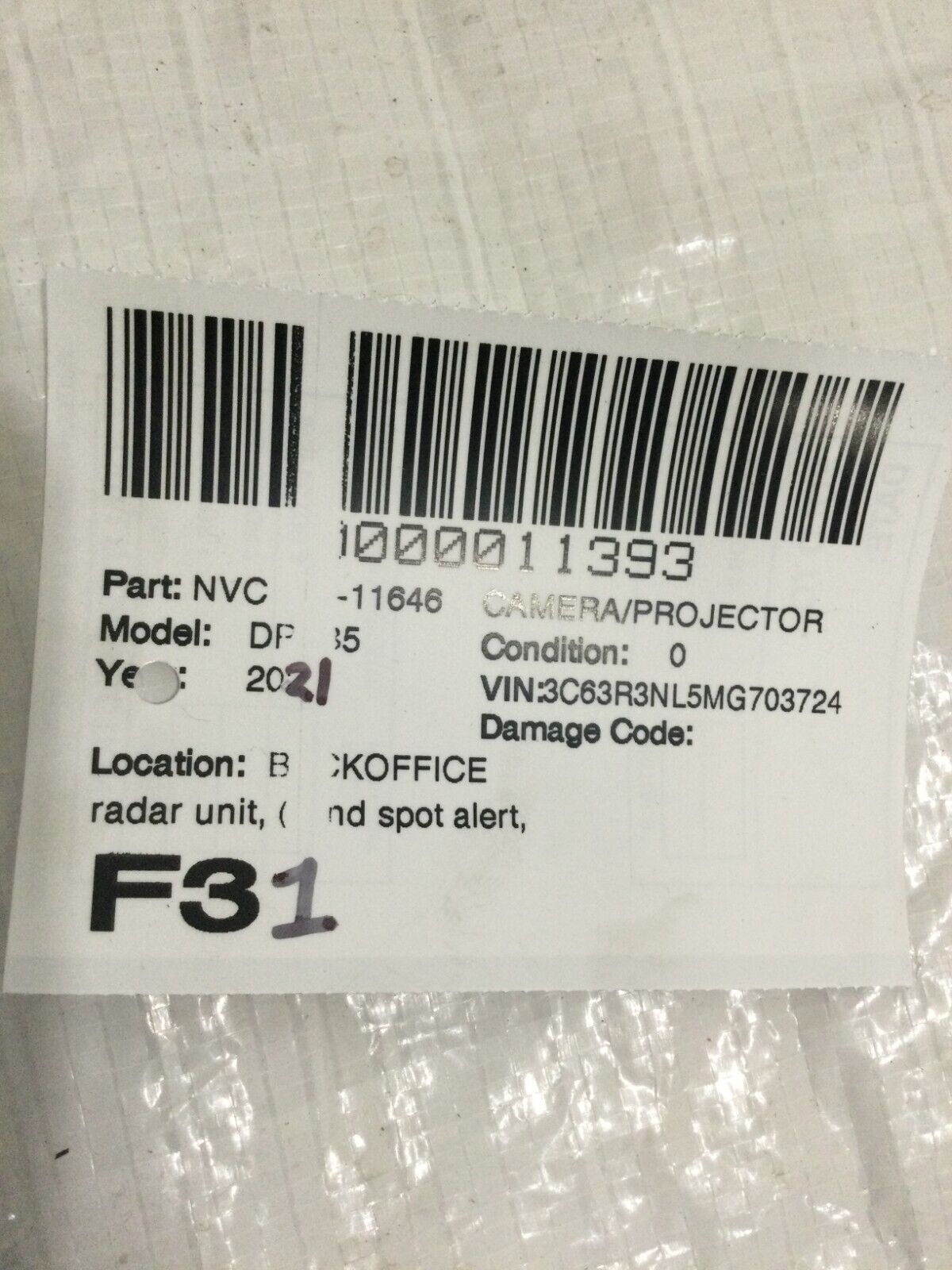 2021 Ram 3500 6.7L Diesel Blind Spot Detection Radar Module OEM 68442393AE