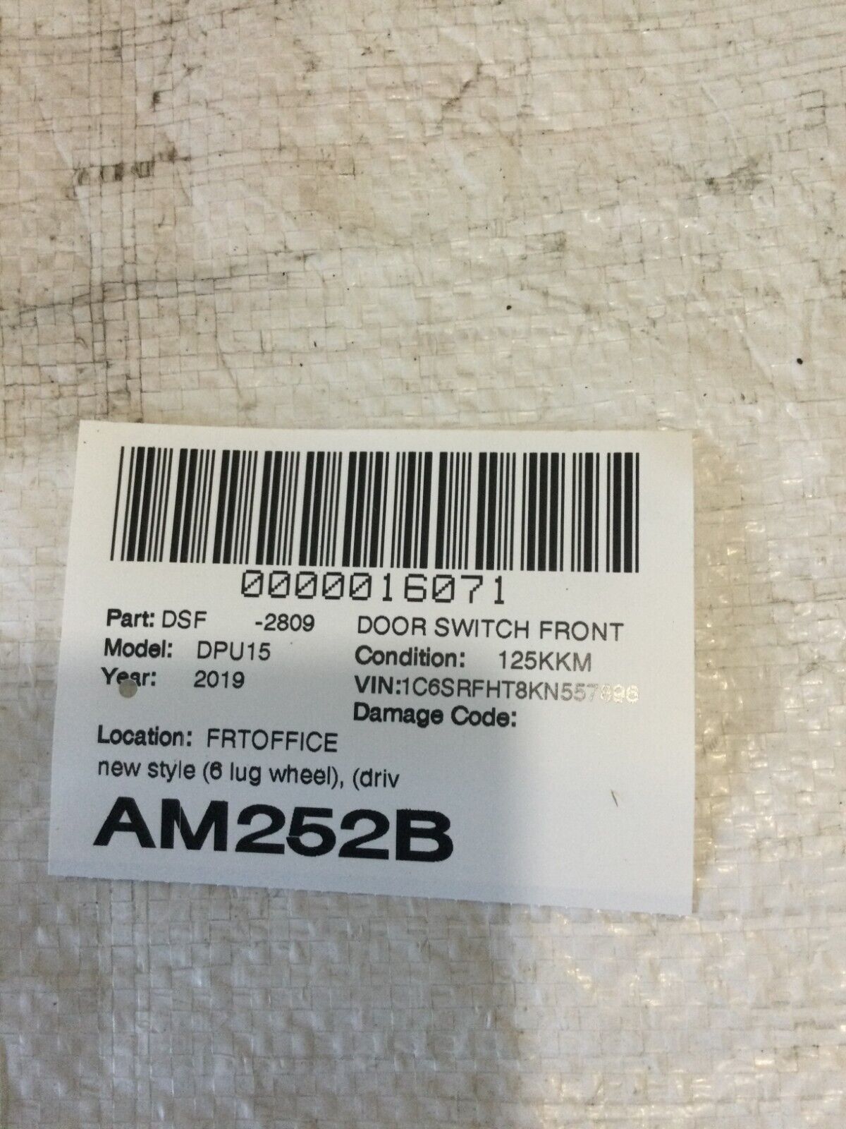 2019 RAM 1500 Front Left Driver Door Master Power Window Switch 68262252AC OEM