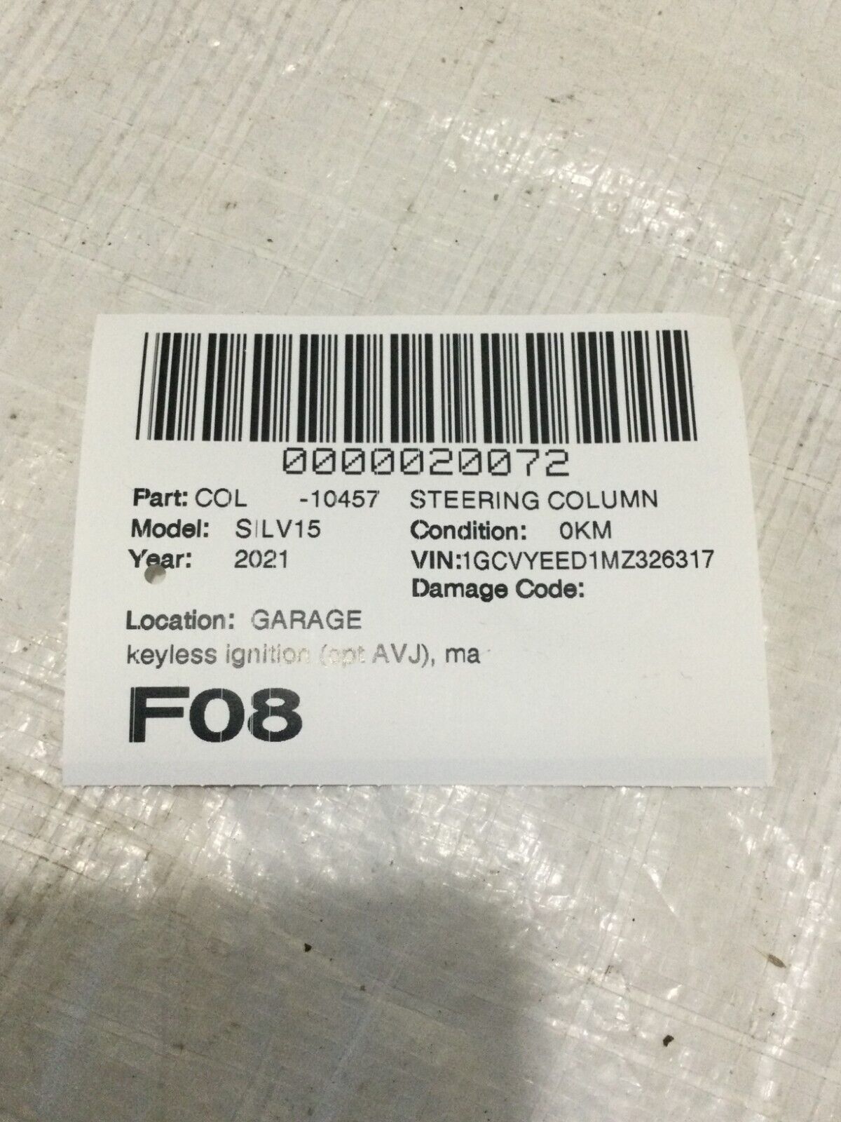 2021 Chevrolet Silverado 1500 Steering Column Assembly OEM