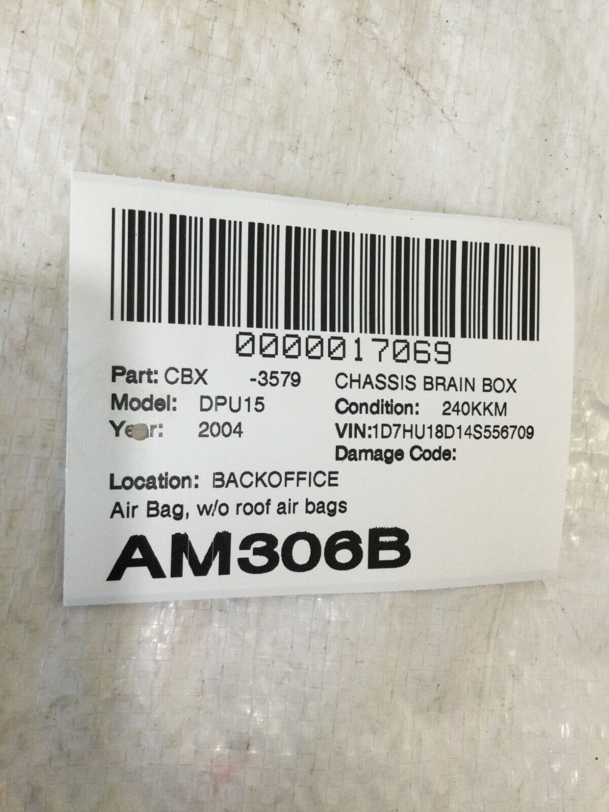 2004 Dodge Ram 1500 SRS Control Module Computer 56043703AF OEM