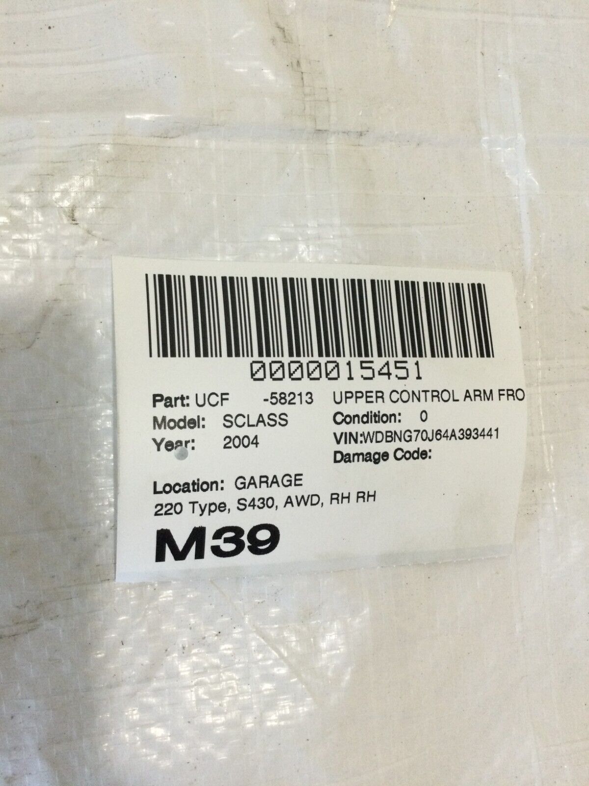 2004 Mercedes-Benz S-Class Front Right Passenger Upper Control Arm Kit OEM