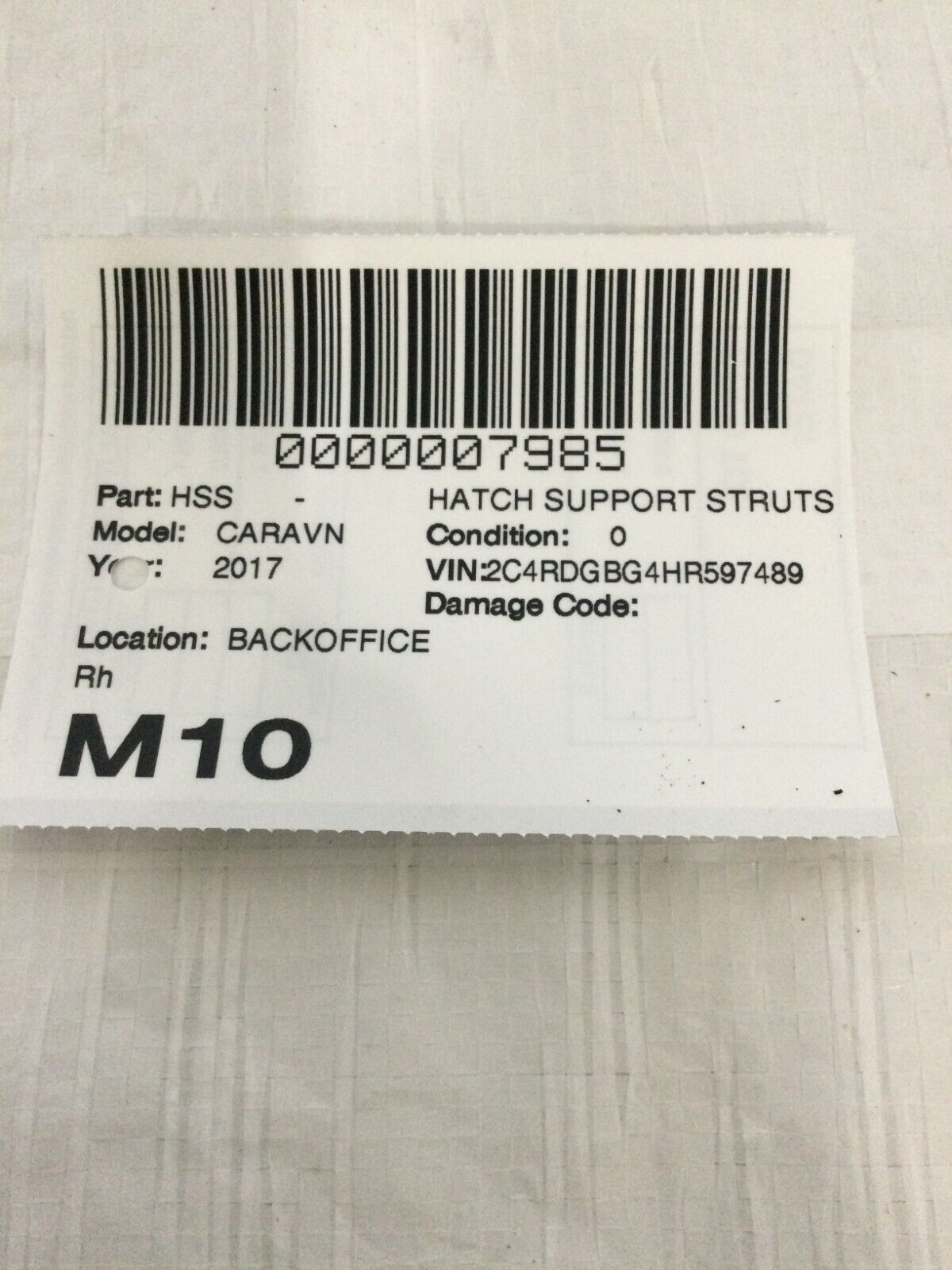 Tailgate Right Lift Shock Strut 2016 Dodge Grand Caravan 04589654AF 2011 - 2020