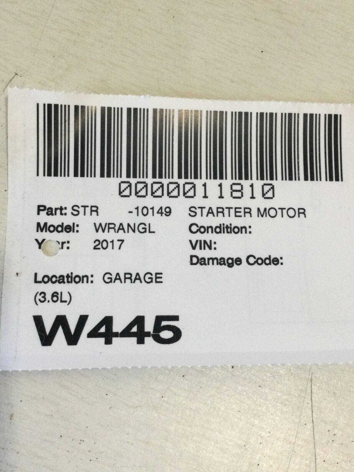 2017 Jeep Wrangler 3.6L Engine Starter Motor OEM 56029852AA