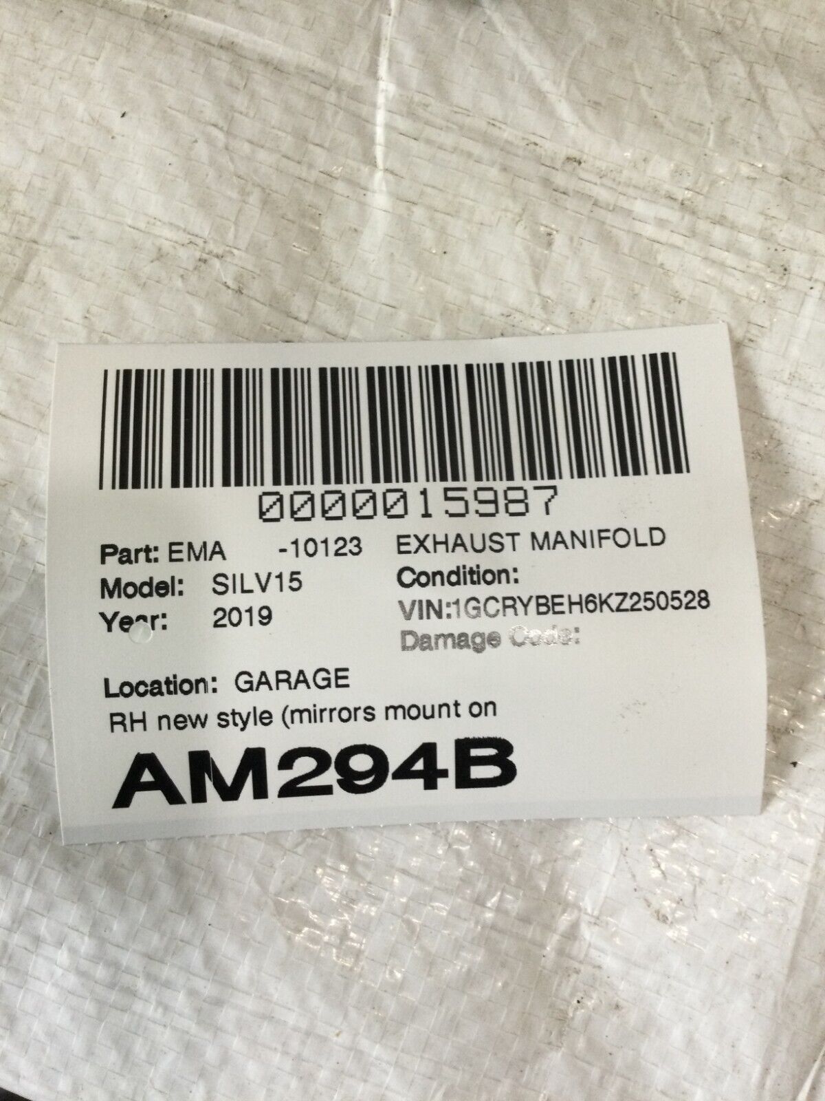 2019 Chevrolet Silverado 1500 Right Side Exhaust Manifold OEM