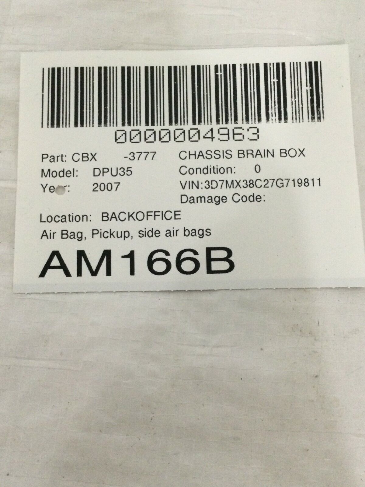 2007 Dodge Ram 3500 OEM SRS Control Module 56043708AE