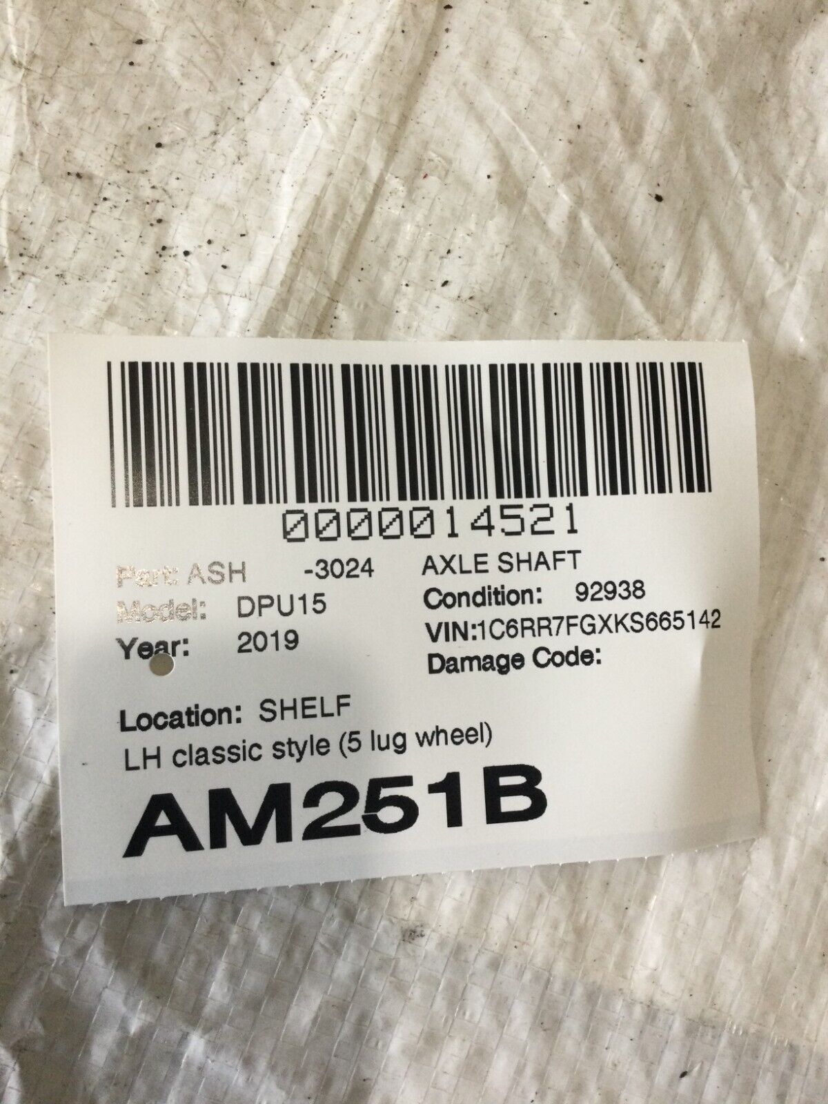 2019 Ram 1500 Front Left Axle Shaft 68028398AA OEM