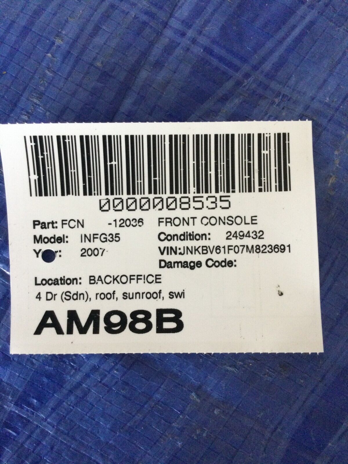2007 2008 Infiniti G35 Sunroof Switch OEM