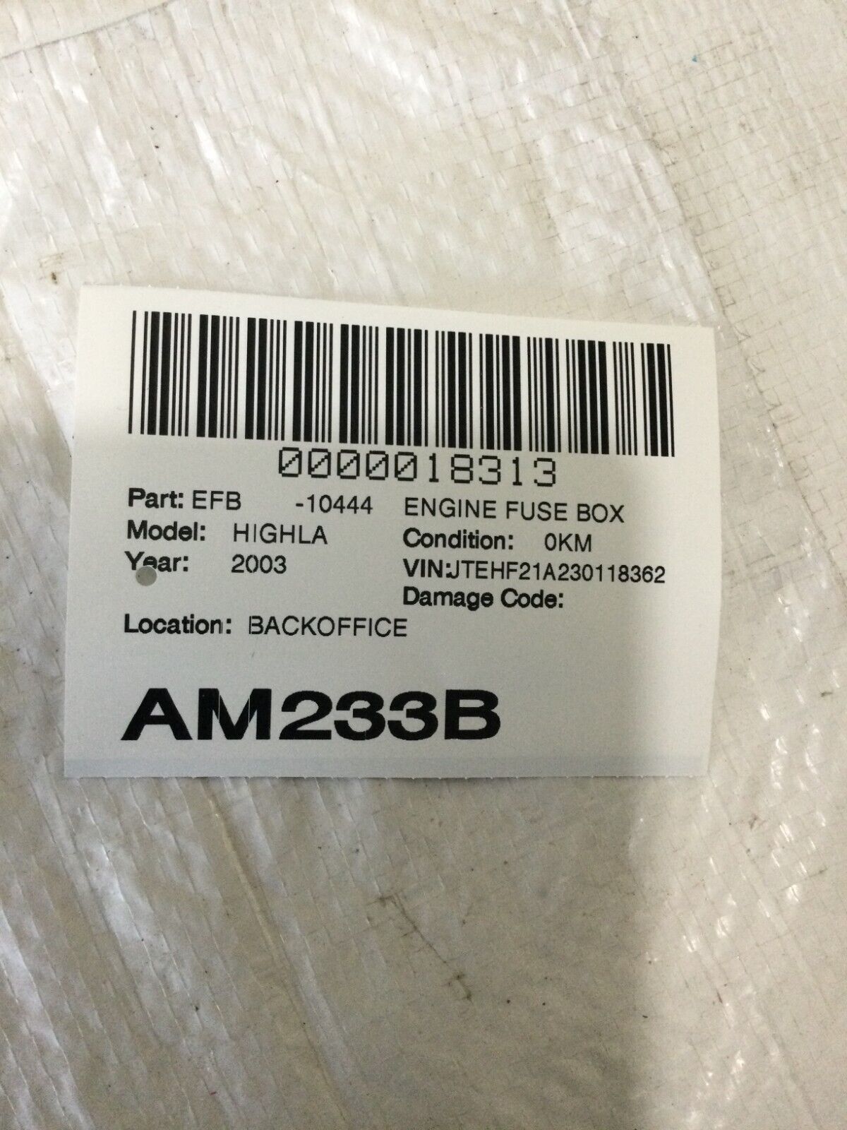 2003 Toyota Highlander Engine Fuse Box OEM