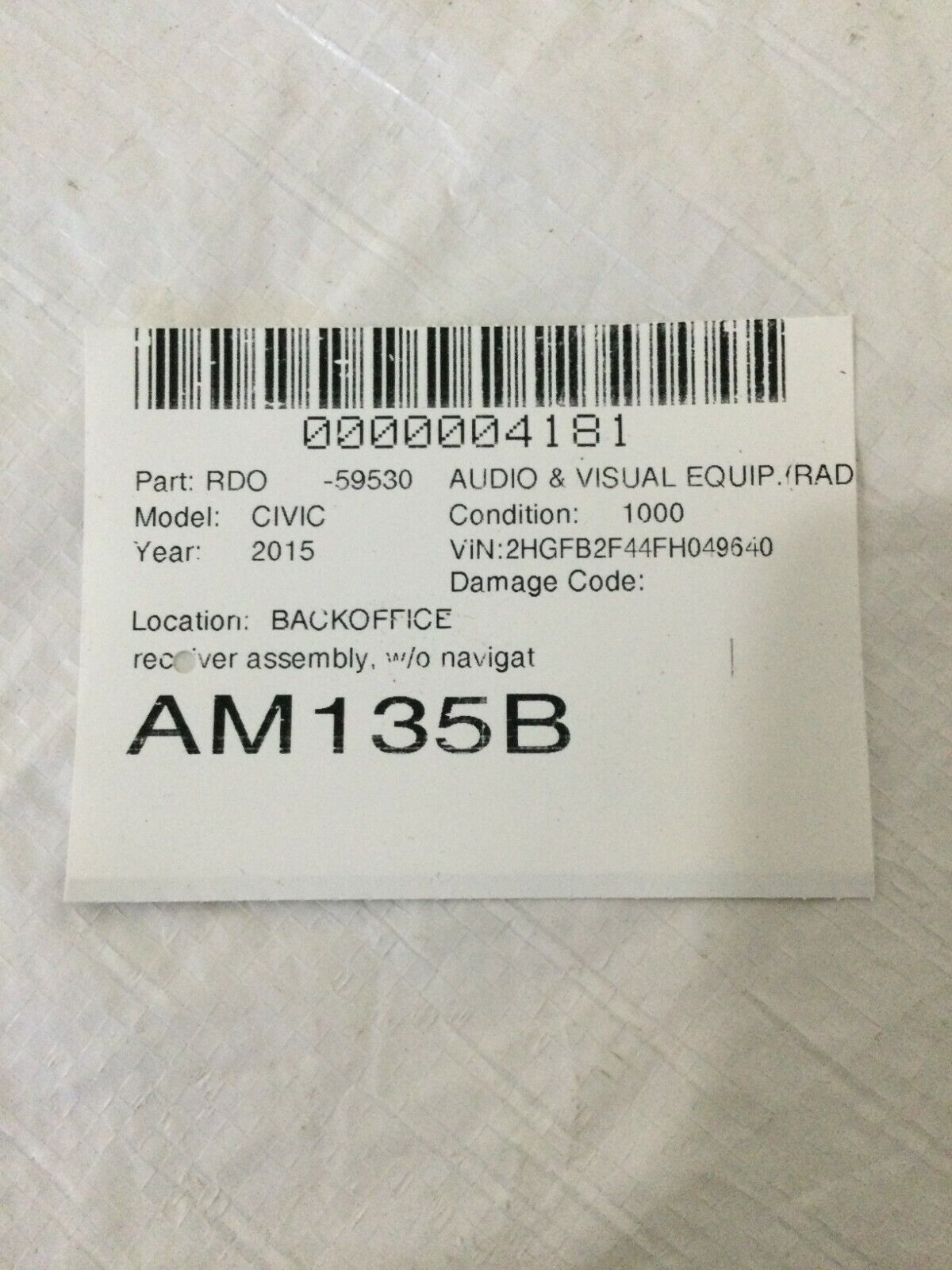 Honda Civic Radio CD Player 2013-2015 39100TR3A41 OEM