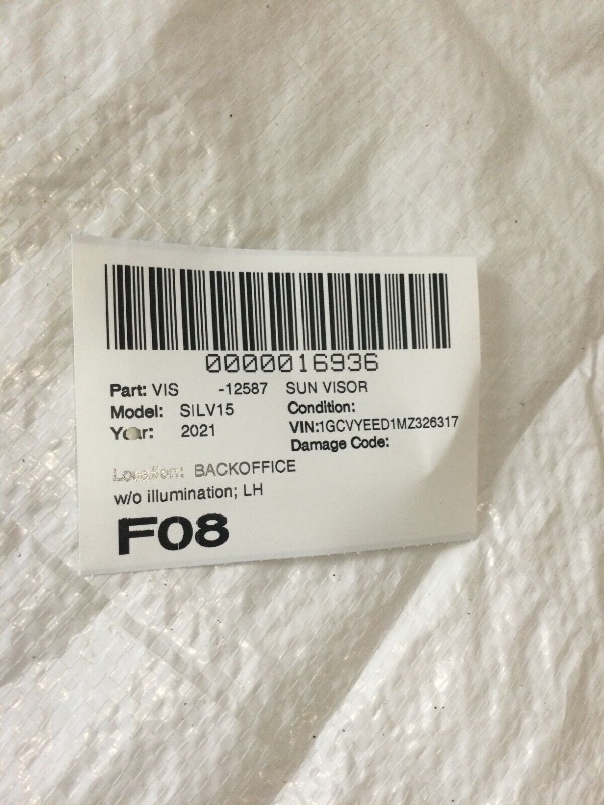 2021 Chevrolet Silverado 1500 Left Sunvior OEM 2019-2023