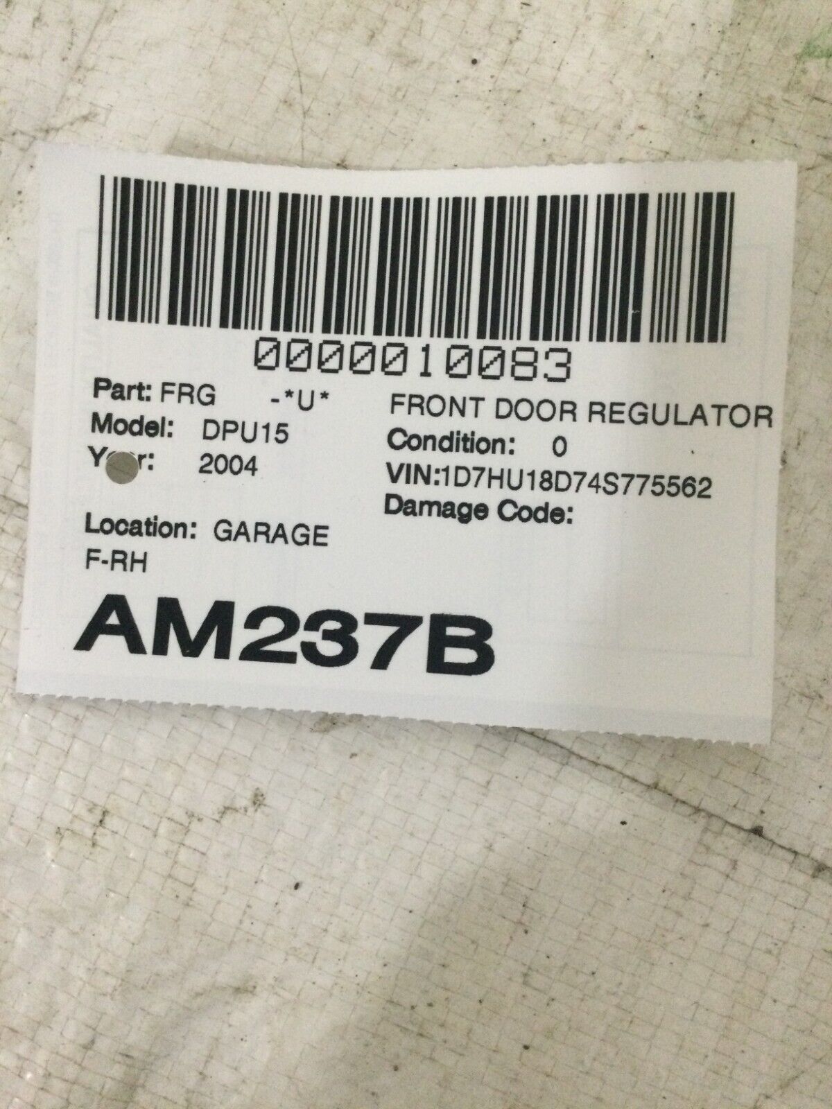 2004 Dodge Ram 1500 Front Right Regulator Motor OEM