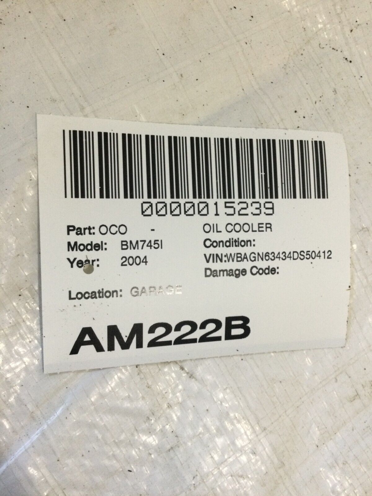 2004 BMW 745I Oil Cooler Filter Assembly