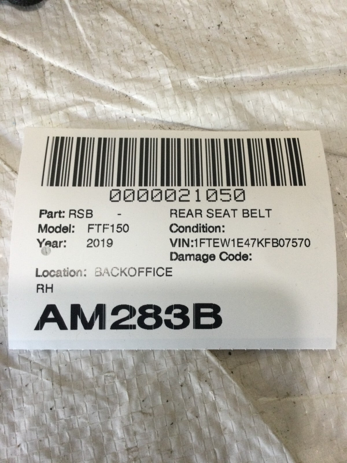 2019 Ford F-150 F150 Rear Right Seat Belt OEM 2018-2020