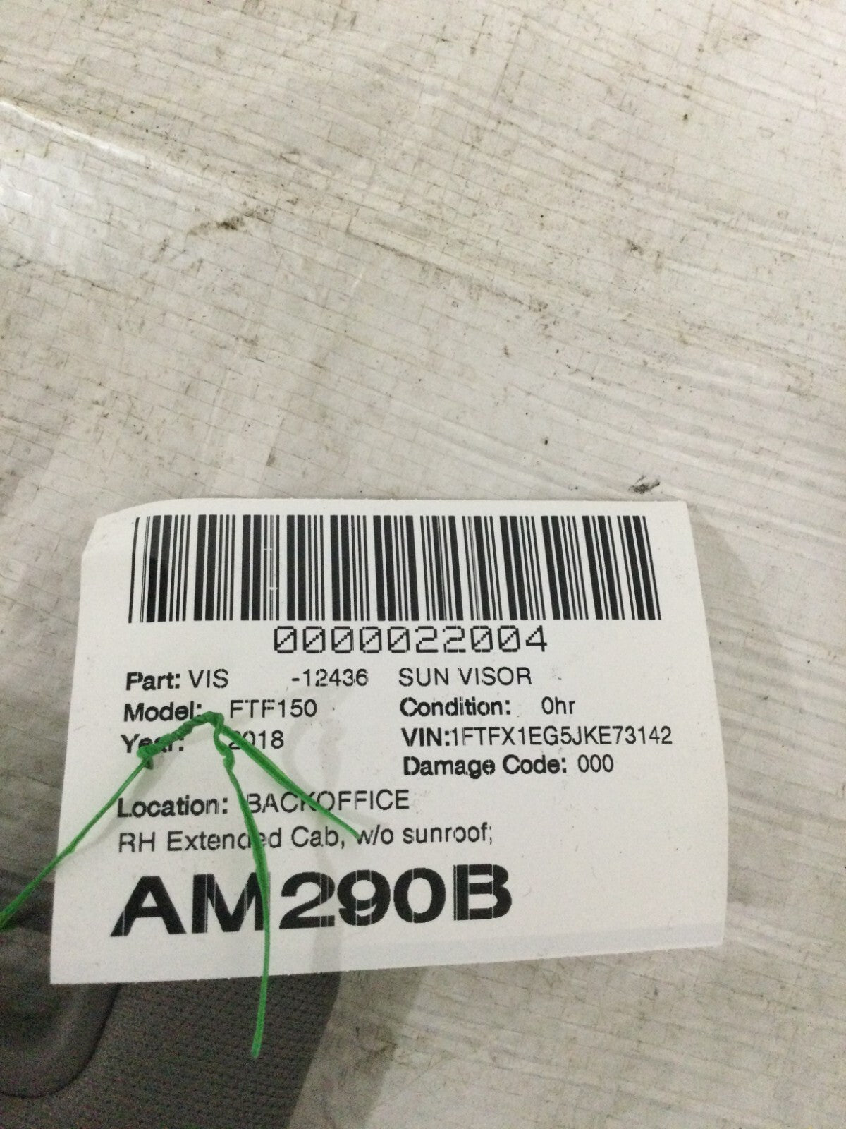 2018 Ford F-150 Right Passenger Sun Visor BU5A-00014-DA OEM