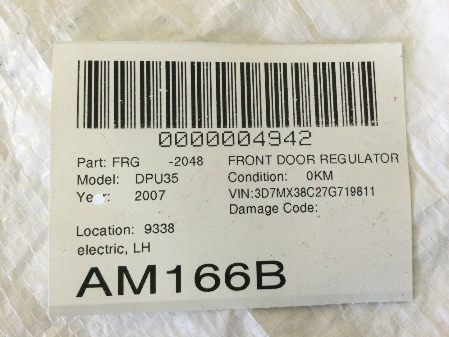 2007 Dodge Ram 3500 Front Left Window Door Regulator OEM