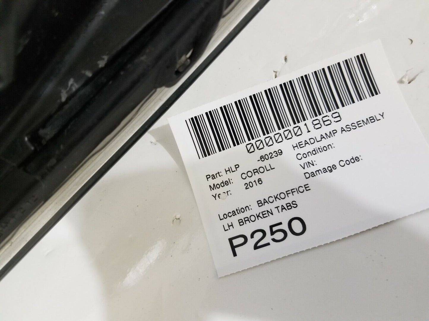 2016 Toyota Corolla Headlight Left Driver Side OEM LH
