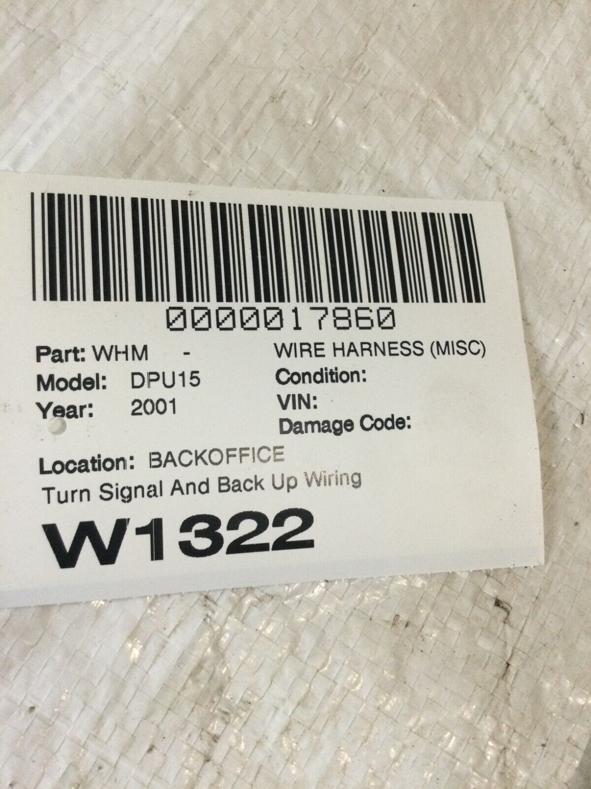 2001 Dodge Ram 1500 Turn Signal and Back Up Wiring Harness OEM