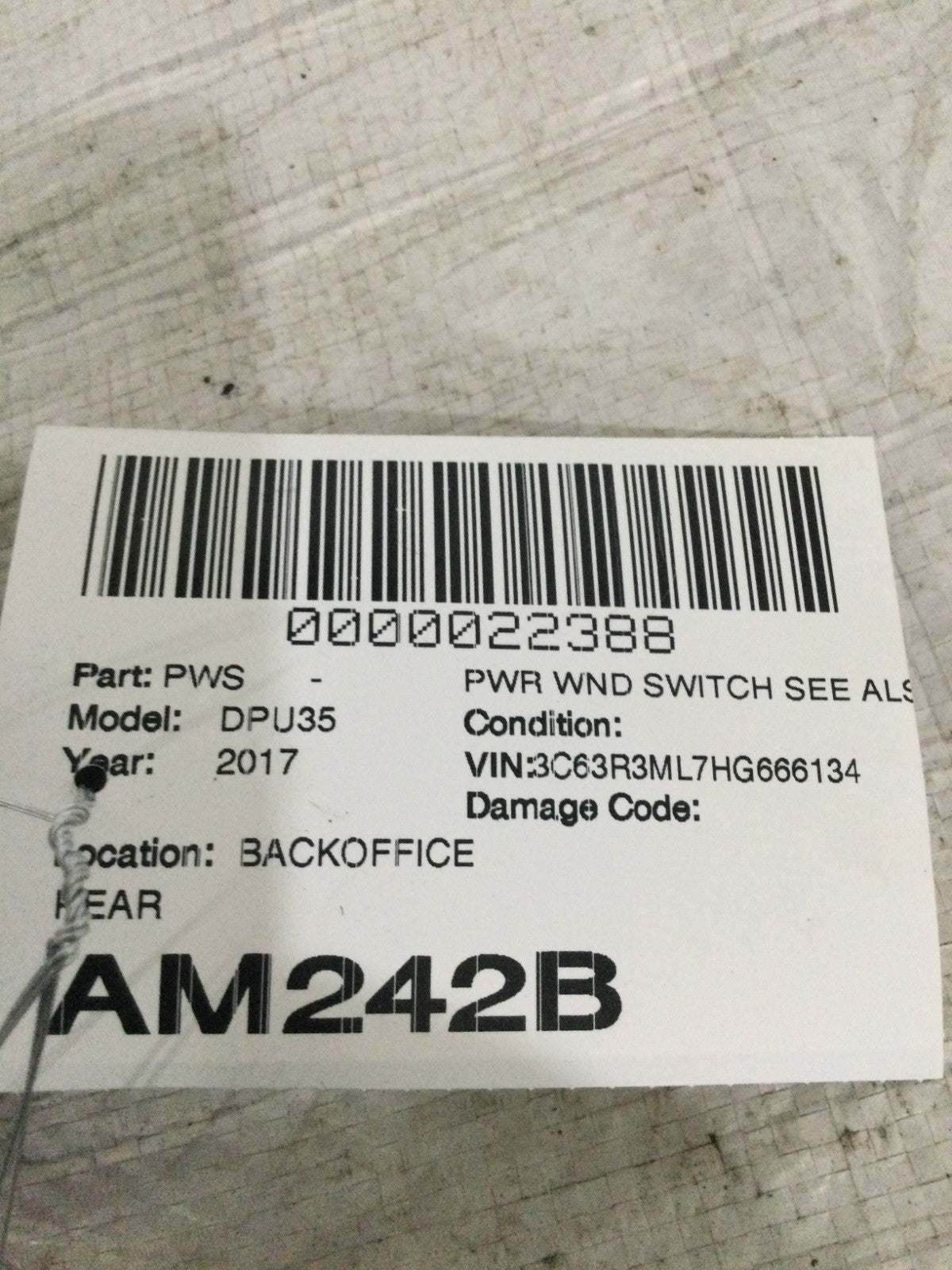 2017 Dodge Ram 3500 Rear Power Window Switch OEM 56046832AC