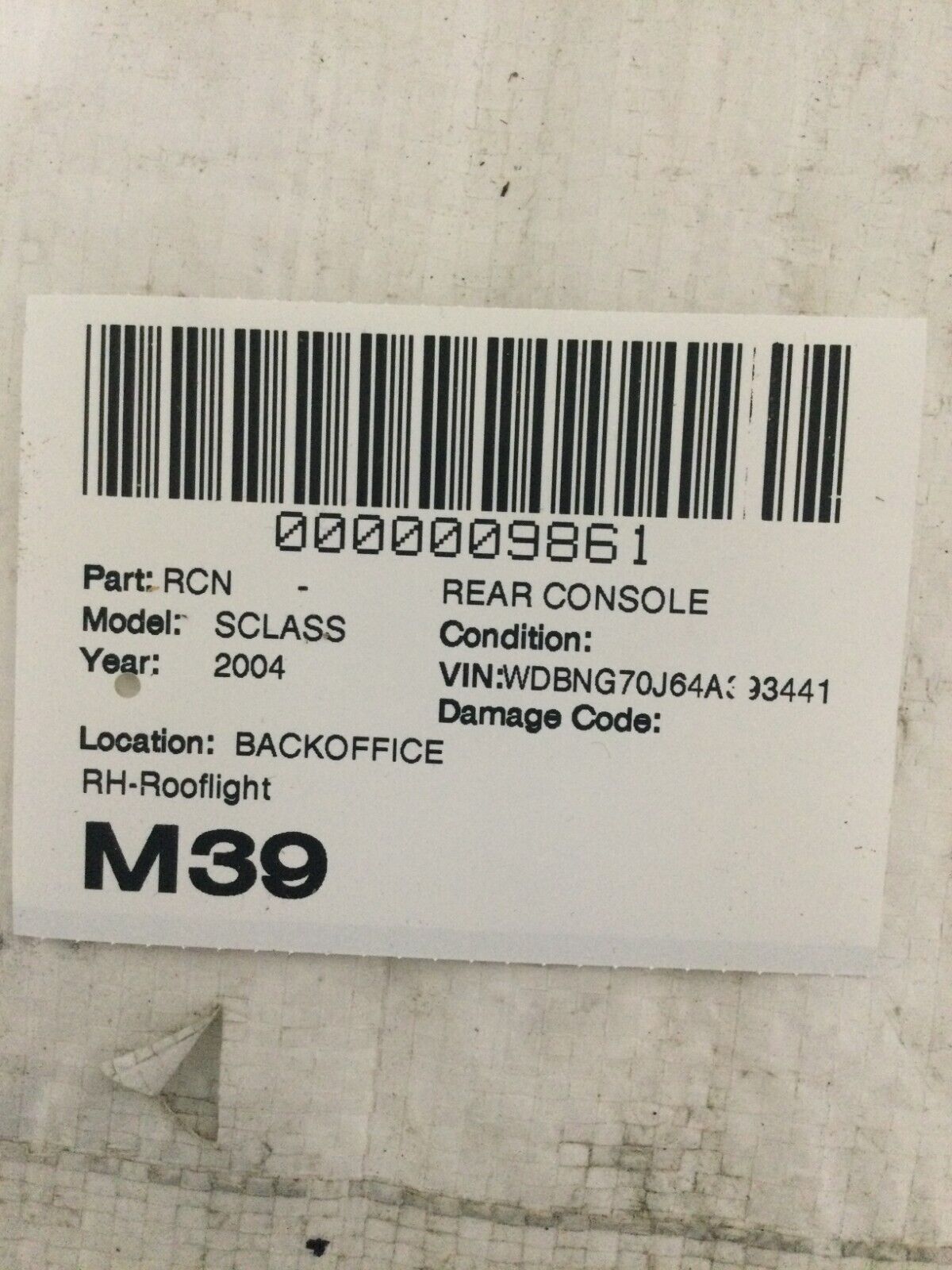 2004 Mercedes Benz S430 Rear Right Roof Light OEM