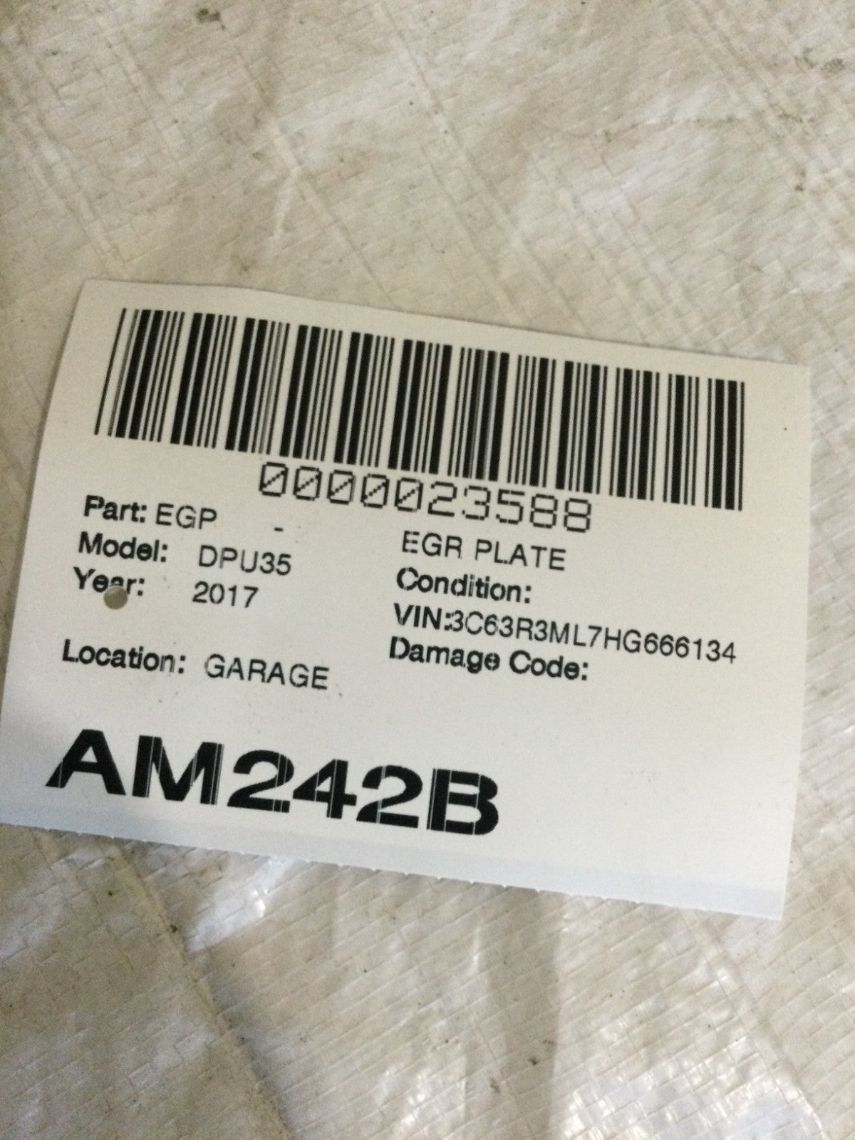 2017 Dodge Ram 3500 6.7L Air Intake Horn EGR OEM