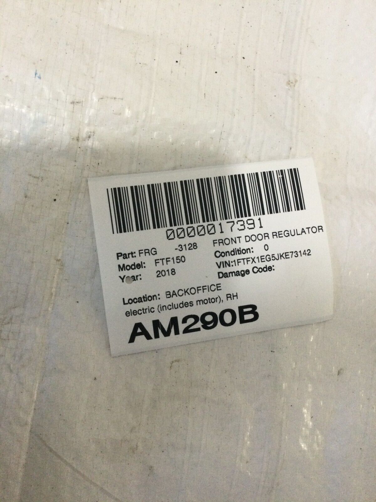 2018 Ford F-150 F150 Front Right Window Door Regulator Motor OEM