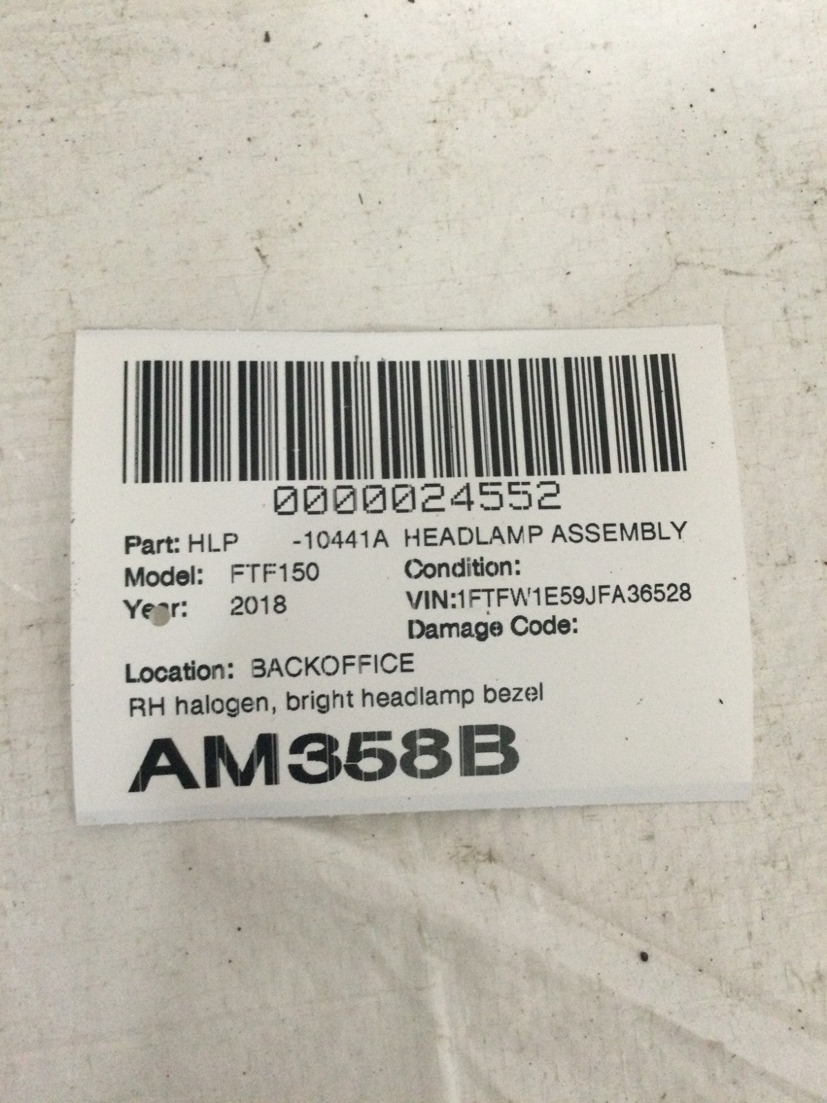 2018 Ford F150 F-150 Right Halogen Headlight Headlamp OEM JL34-13005-AL