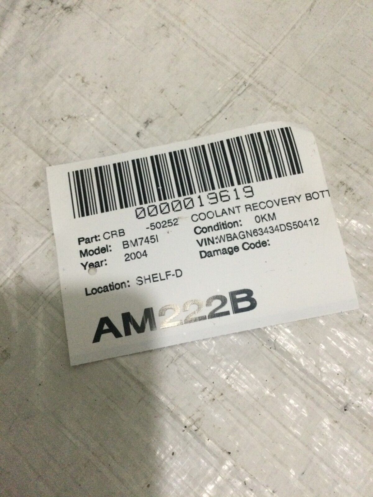 2004 BMW 745I Radiator Coolant Tank Reservoir OEM 7508008