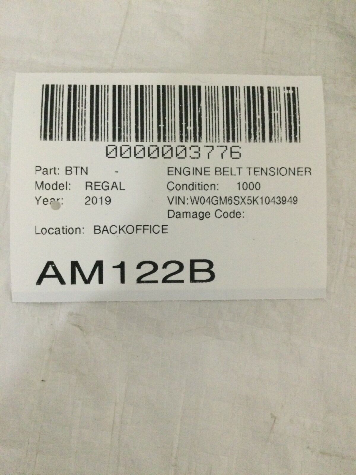 2019 Buick Regal Sportback Preferred II Engine Belt Tensioner OEM 2.0L