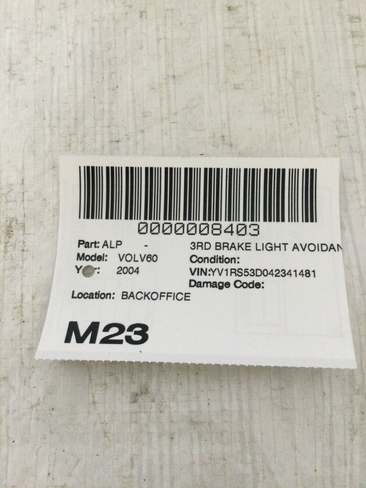 2004 Volvo S60 3rd Brake Light OEM