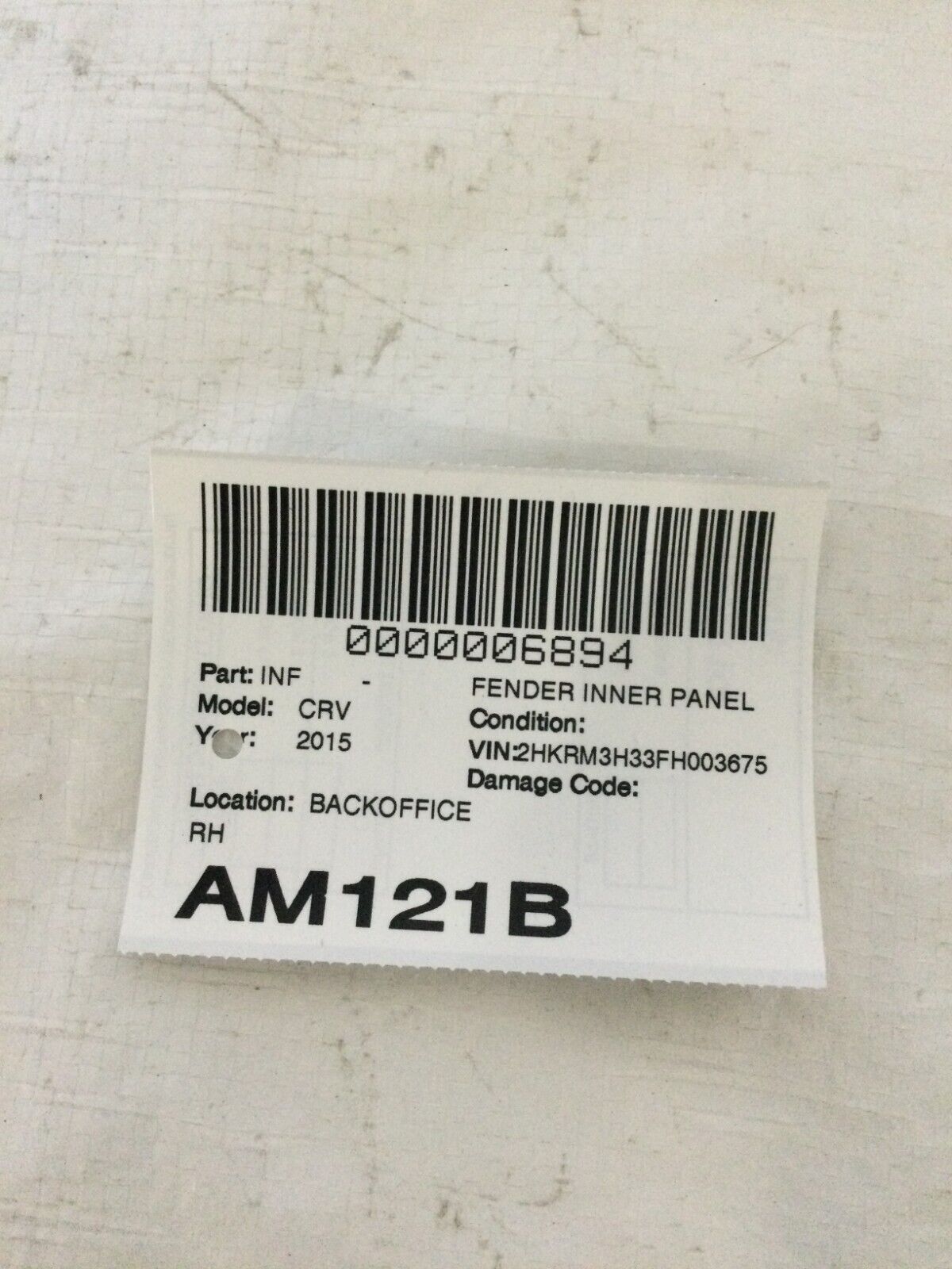 Honda CR-V 13-16 Fender liner part Front right fender lining lower 74206-T0A-50