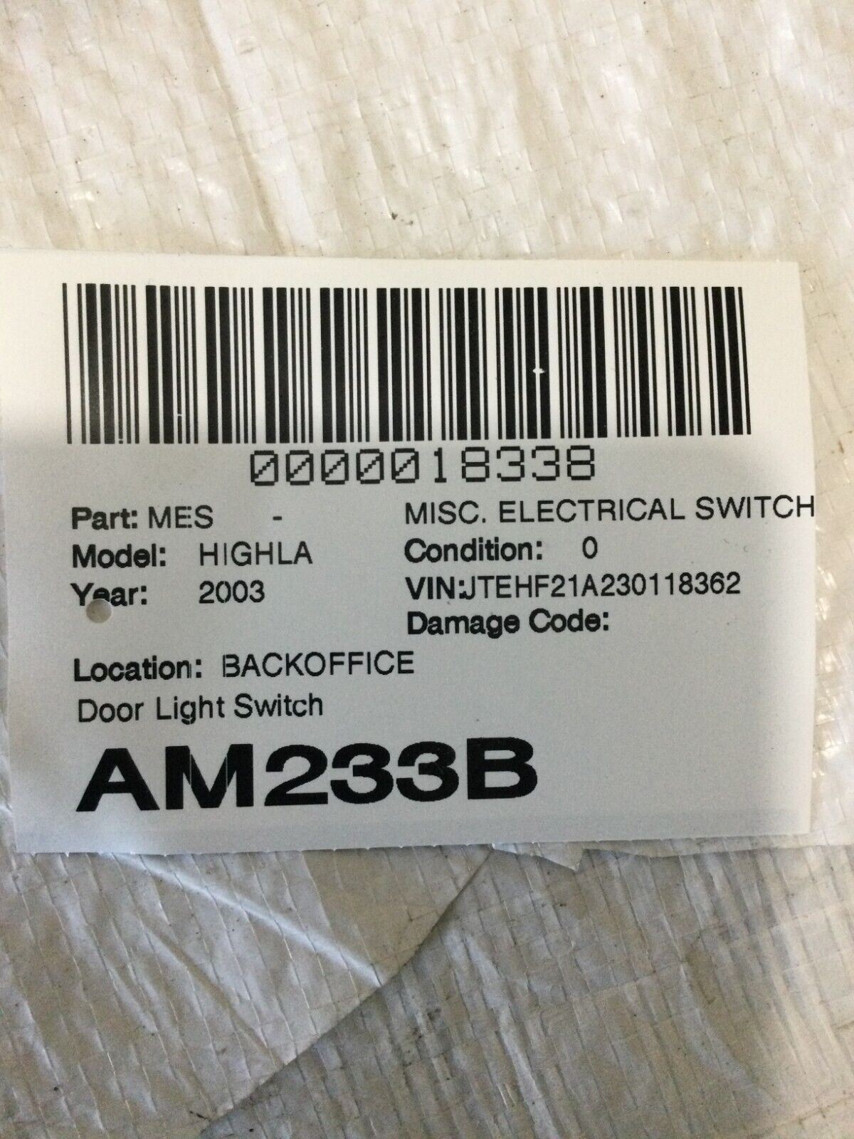 2003 Toyota Highlander Door Light Switch Set of 4 OEM