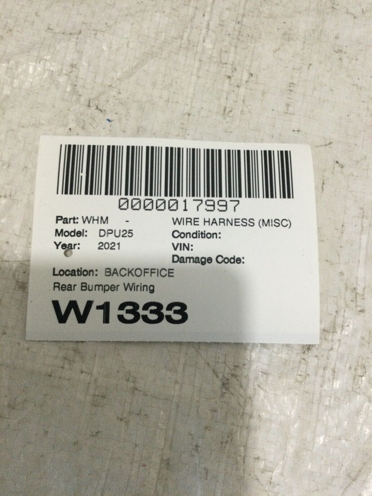 2021 Dodge Ram 2500 Rear Bumper Wiring harness 52112732AE OEM