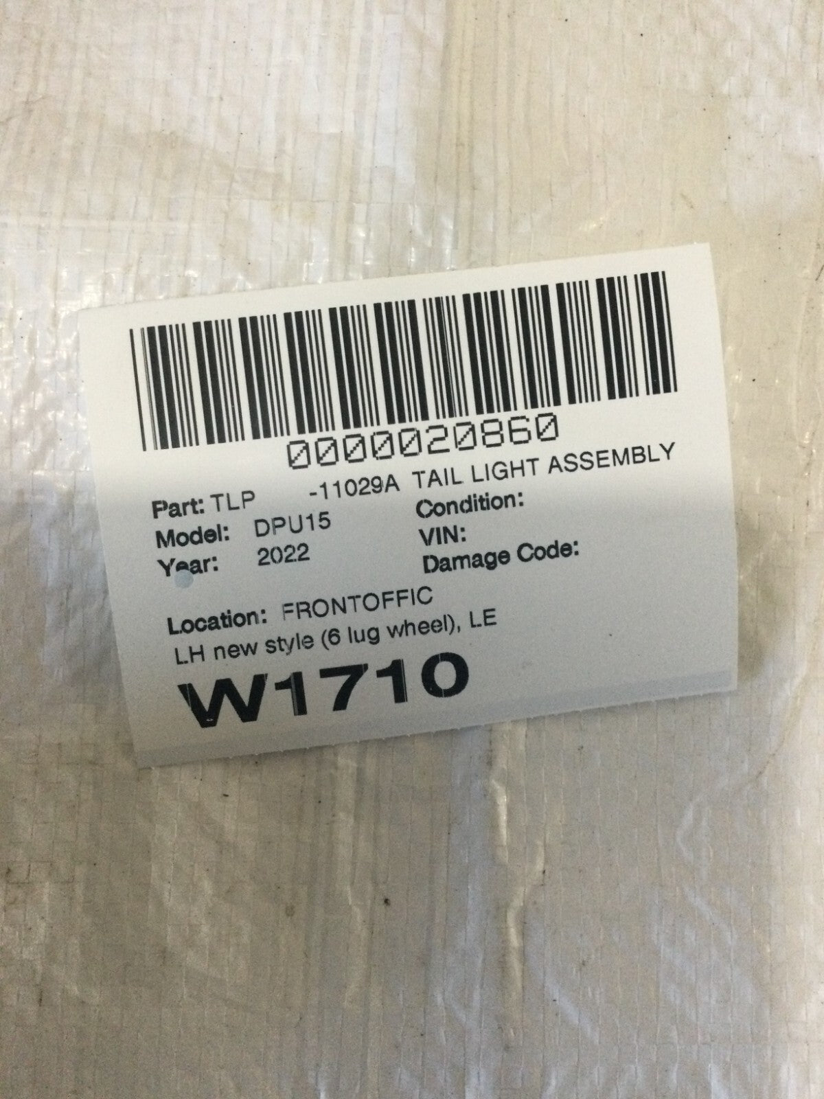 2019-2023 Dodge Ram 1500 Tail Light Left LH Driver OEM LED Black Trim Brake Lamp