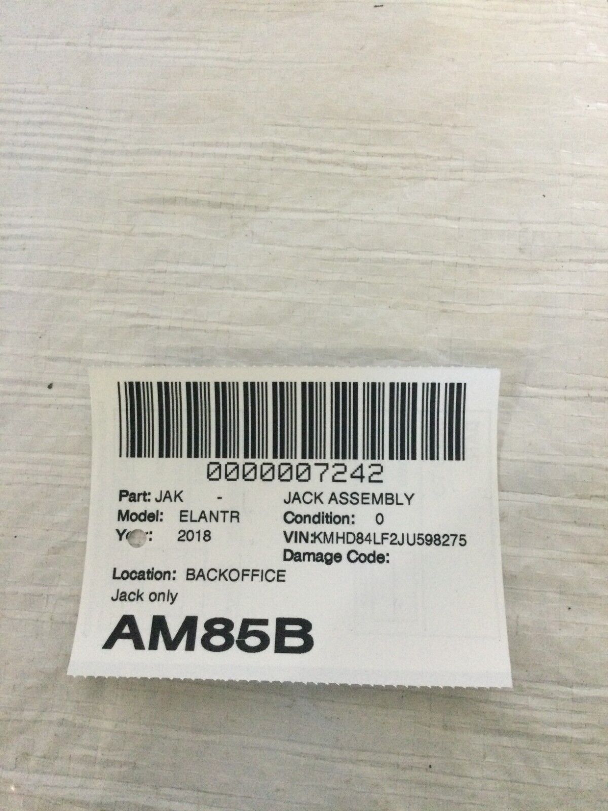 2018 Hyundai Elantra Tire Jack OEM
