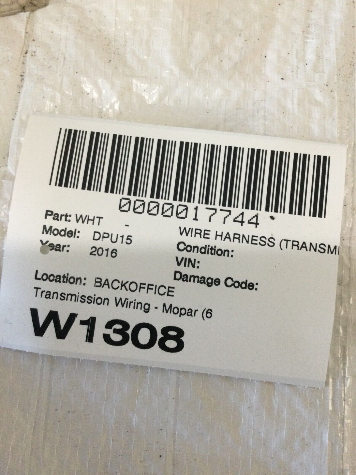 68262382AC Engine Transmission Wire Harness 2016 Dodge RAM 1500 5.7L AT OEM