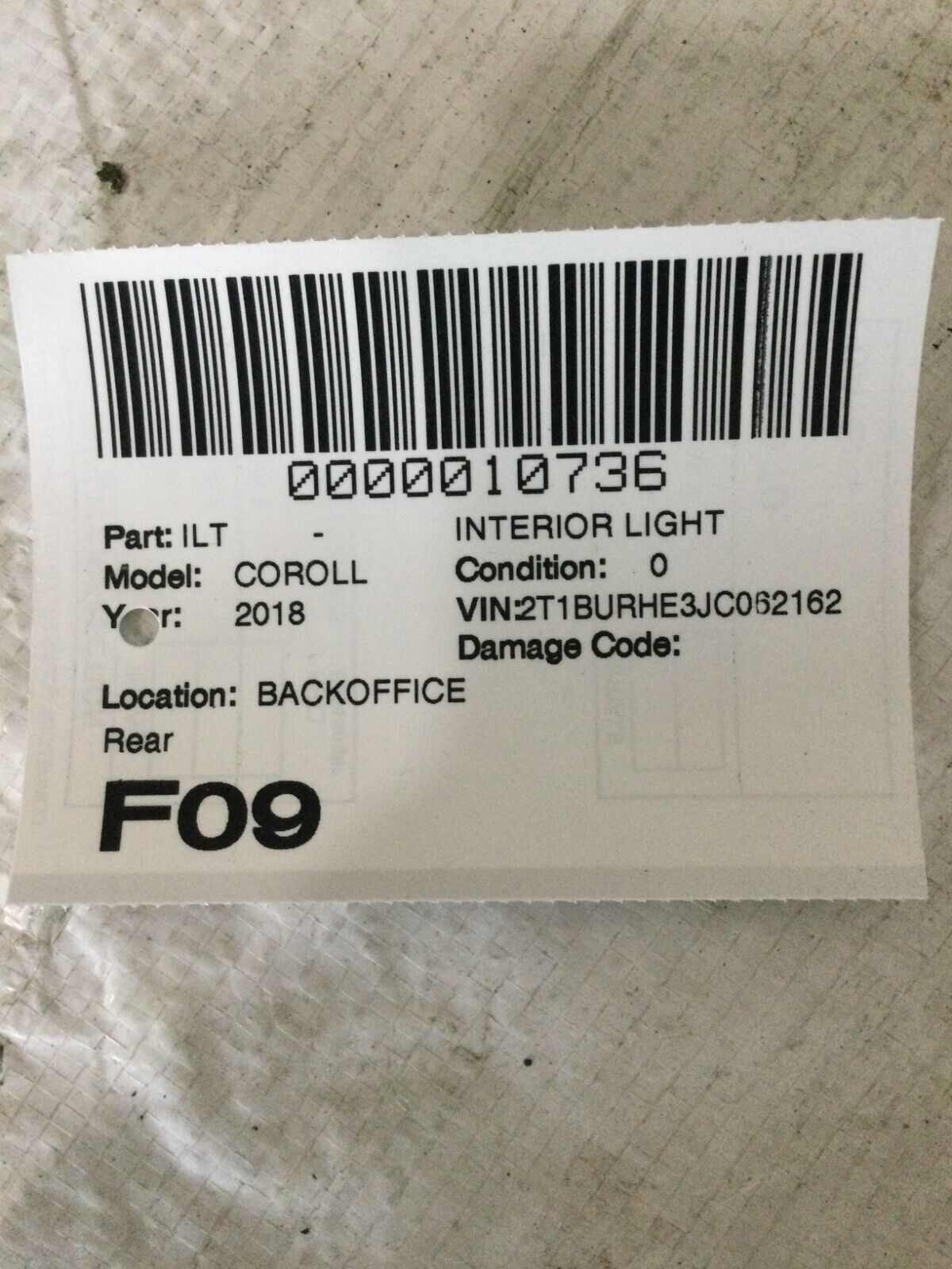 2018 Toyota Corolla Rear Interior Dome Map Light OEM