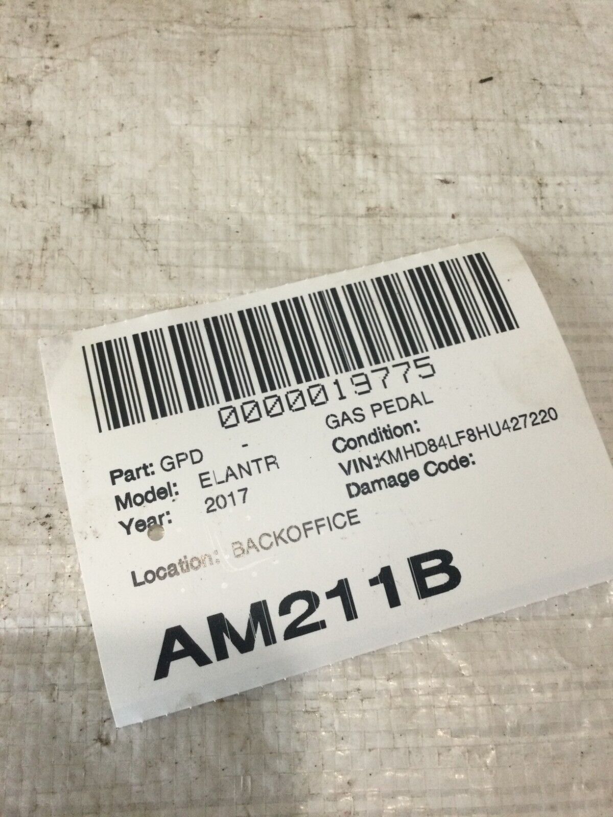 2017 Hyundai Elantra Gas Pedal Accelerator CN00292730 OEM