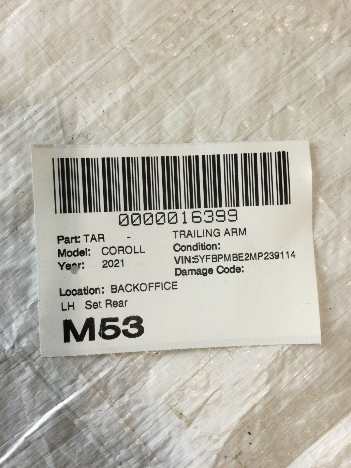 2021 Toyota Corolla Left Rear Suspension Traililng Arm OEM