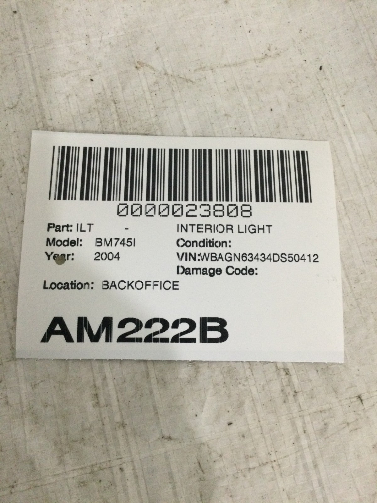 2004 BMW 745I Interior Light OEM